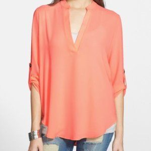 Never worn, Lush 3/4 sleeve flowy blouse; Neon peach, size m